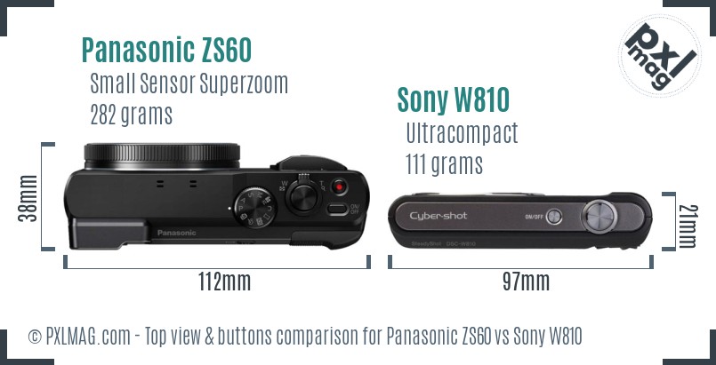 Panasonic ZS60 vs Sony W810 top view buttons comparison