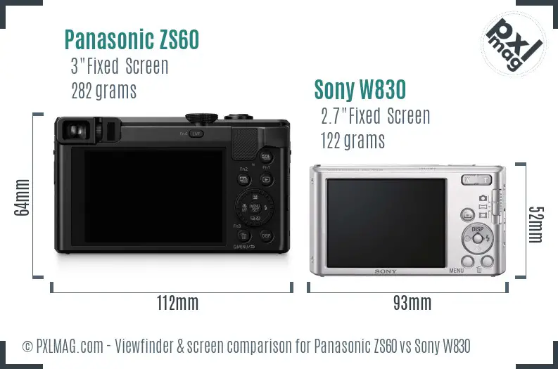 Panasonic ZS60 vs Sony W830 Screen and Viewfinder comparison