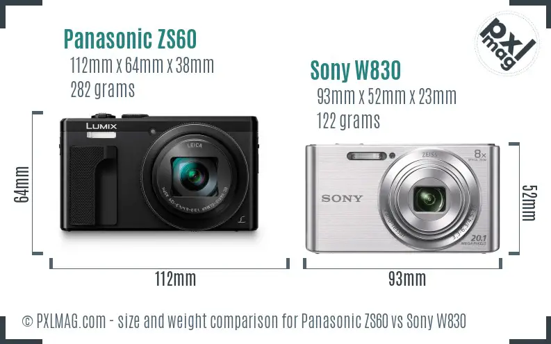 Panasonic ZS60 vs Sony W830 size comparison