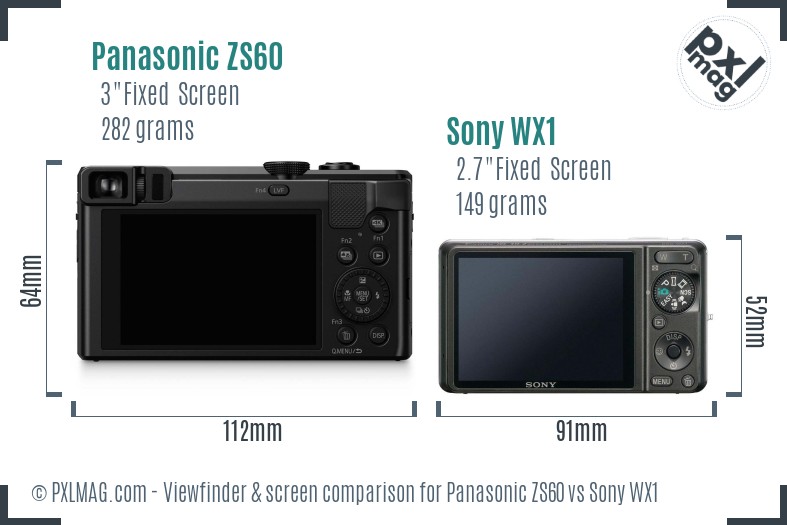 Panasonic ZS60 vs Sony WX1 Screen and Viewfinder comparison