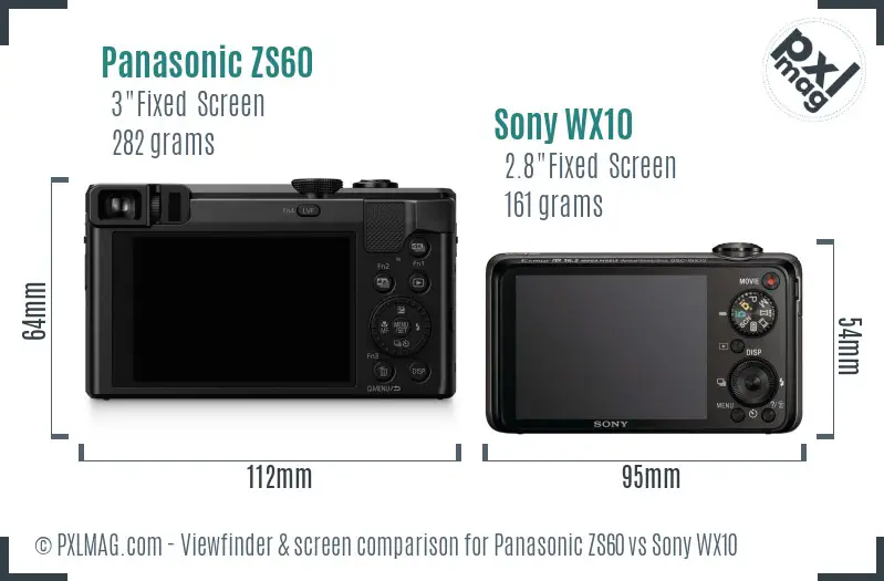 Panasonic ZS60 vs Sony WX10 Screen and Viewfinder comparison