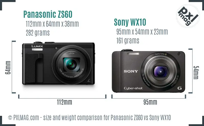 Panasonic ZS60 vs Sony WX10 size comparison