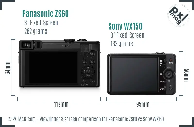 Panasonic ZS60 vs Sony WX150 Screen and Viewfinder comparison