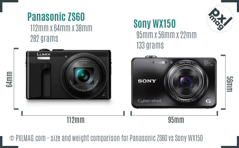 Panasonic ZS60 vs Sony WX150 size comparison