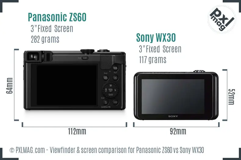 Panasonic ZS60 vs Sony WX30 Screen and Viewfinder comparison