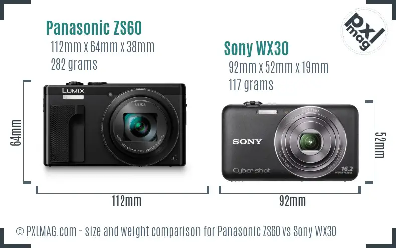 Panasonic ZS60 vs Sony WX30 size comparison