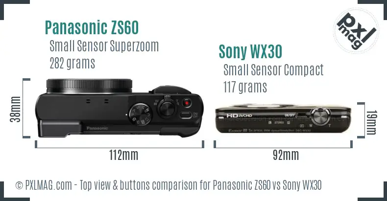 Panasonic ZS60 vs Sony WX30 top view buttons comparison