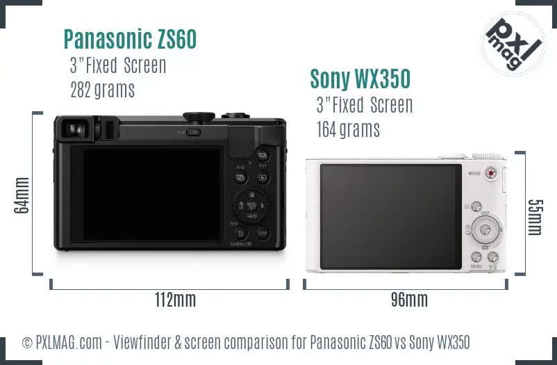 Panasonic ZS60 vs Sony WX350 Screen and Viewfinder comparison