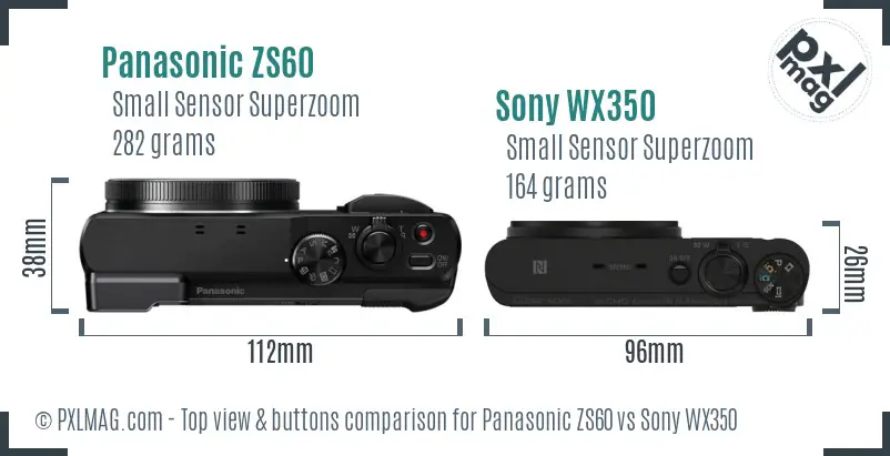 Panasonic ZS60 vs Sony WX350 top view buttons comparison