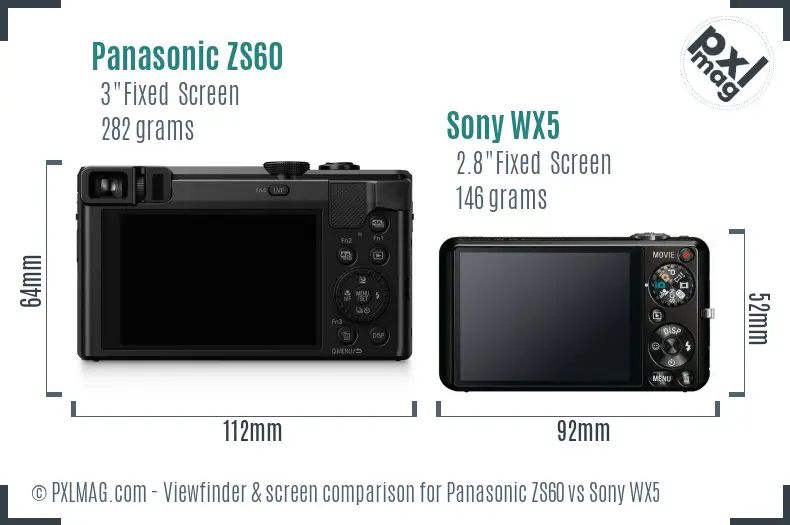 Panasonic ZS60 vs Sony WX5 Screen and Viewfinder comparison