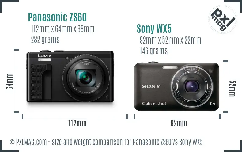 Panasonic ZS60 vs Sony WX5 size comparison