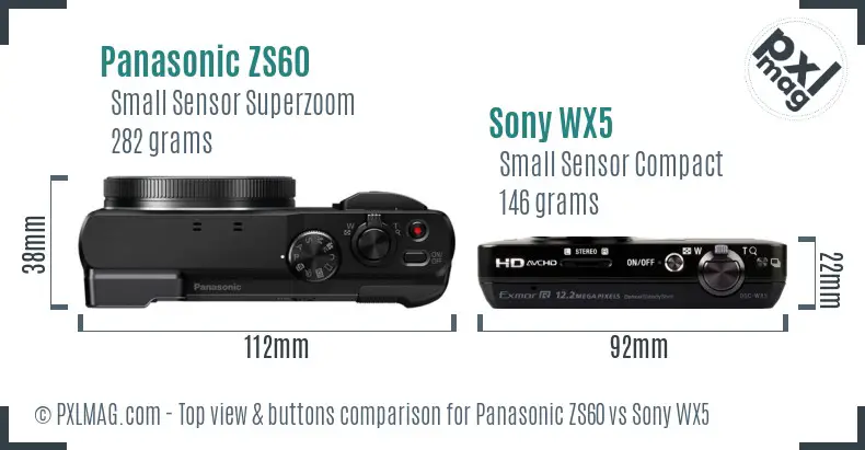 Panasonic ZS60 vs Sony WX5 top view buttons comparison