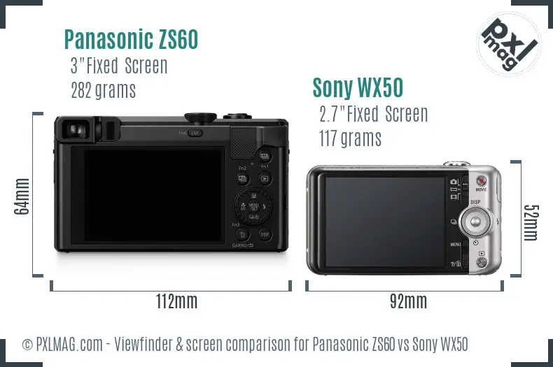 Panasonic ZS60 vs Sony WX50 Screen and Viewfinder comparison