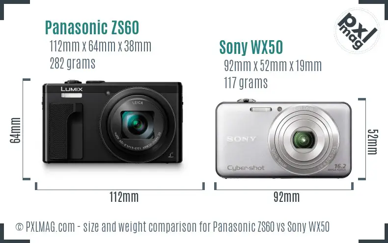 Panasonic ZS60 vs Sony WX50 size comparison