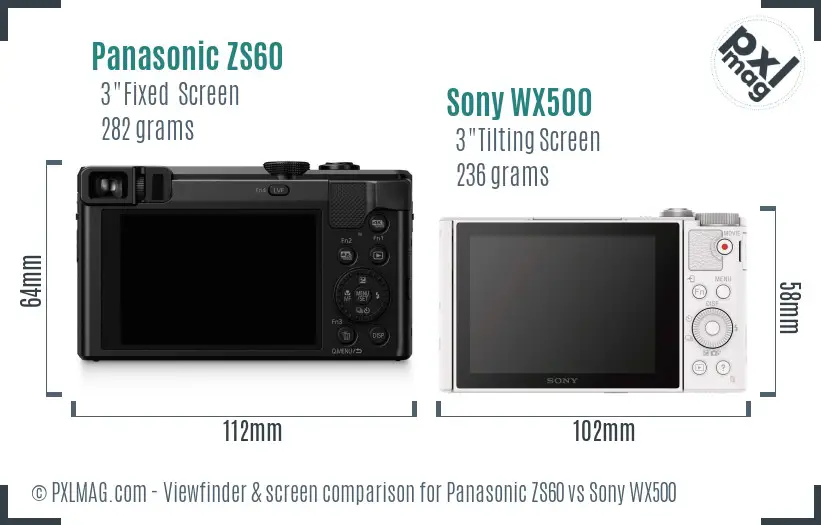 Panasonic ZS60 vs Sony WX500 Screen and Viewfinder comparison
