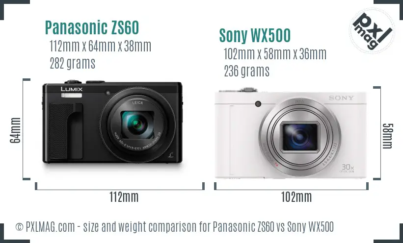 Panasonic ZS60 vs Sony WX500 size comparison