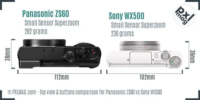 Panasonic ZS60 vs Sony WX500 top view buttons comparison