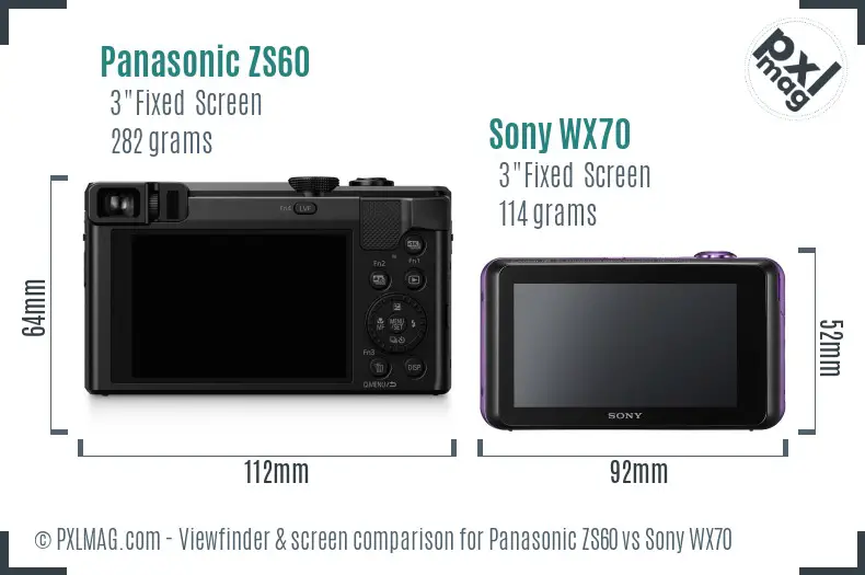 Panasonic ZS60 vs Sony WX70 Screen and Viewfinder comparison