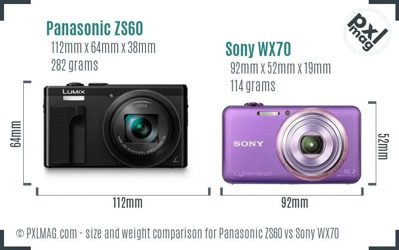 Panasonic ZS60 vs Sony WX70 size comparison