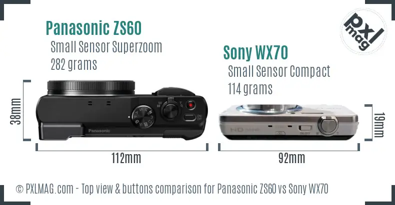 Panasonic ZS60 vs Sony WX70 top view buttons comparison