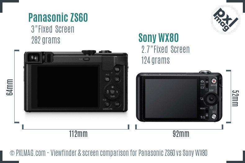 Panasonic ZS60 vs Sony WX80 Screen and Viewfinder comparison