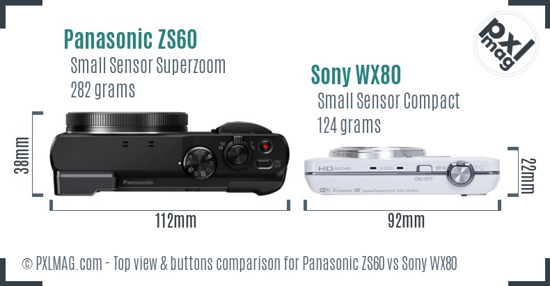 Panasonic ZS60 vs Sony WX80 top view buttons comparison