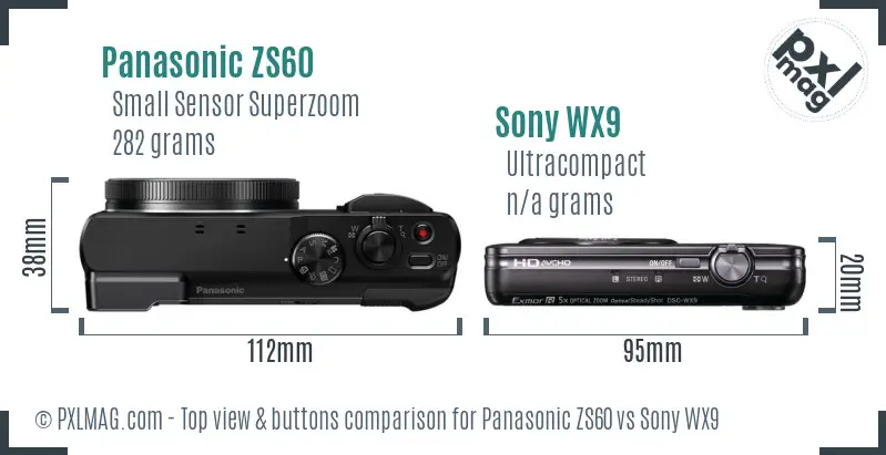 Panasonic ZS60 vs Sony WX9 top view buttons comparison Panasonic ZS60 vs Sony WX9 top view buttons comparison