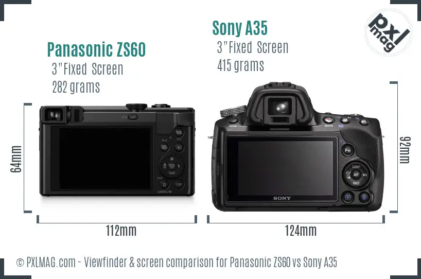 Panasonic ZS60 vs Sony A35 Screen and Viewfinder comparison Panasonic ZS60 vs Sony A35 Screen and Viewfinder comparison