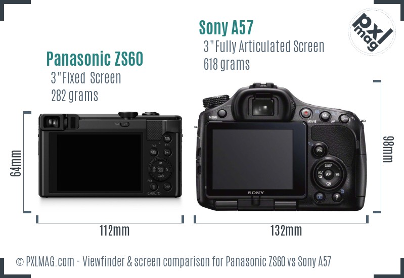 Panasonic ZS60 vs Sony A57 Screen and Viewfinder comparison