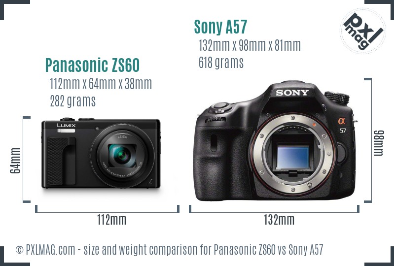 Panasonic ZS60 vs Sony A57 size comparison Panasonic ZS60 vs Sony A57 size comparison