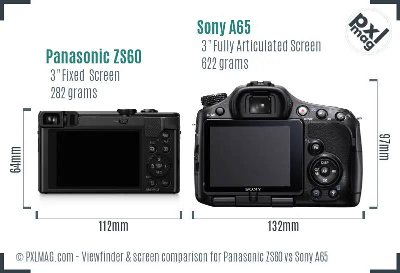 Panasonic ZS60 vs Sony A65 Screen and Viewfinder comparison Panasonic ZS60 vs Sony A65 Screen and Viewfinder comparison