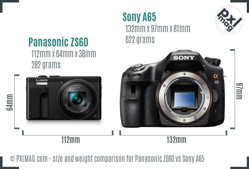 Panasonic ZS60 vs Sony A65 size comparison Panasonic ZS60 vs Sony A65 size comparison