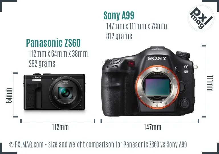 Panasonic ZS60 vs Sony A99 size comparison