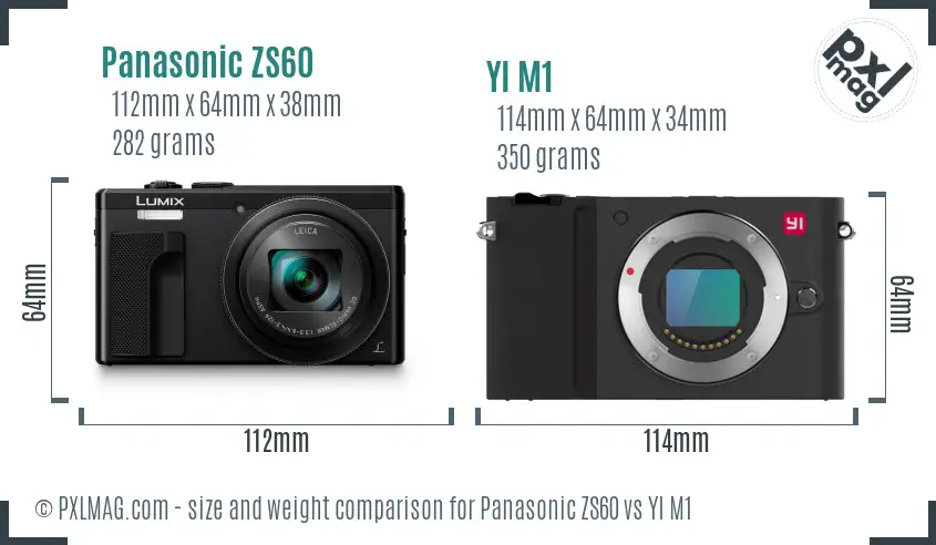 Panasonic ZS60 vs YI M1 size comparison