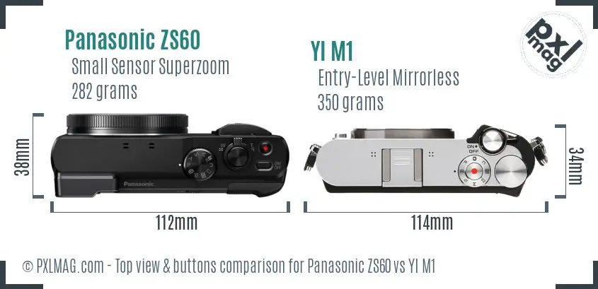 Panasonic ZS60 vs YI M1 top view buttons comparison