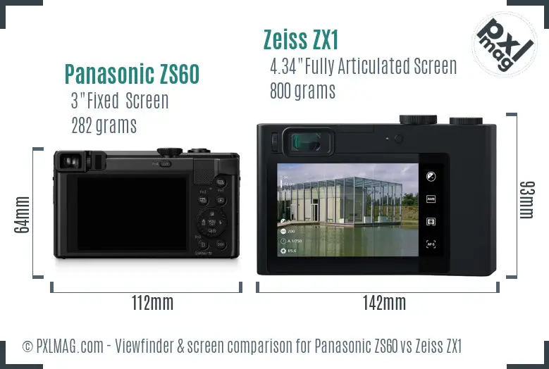 Panasonic ZS60 vs Zeiss ZX1 Screen and Viewfinder comparison Panasonic ZS60 vs Zeiss ZX1 Screen and Viewfinder comparison