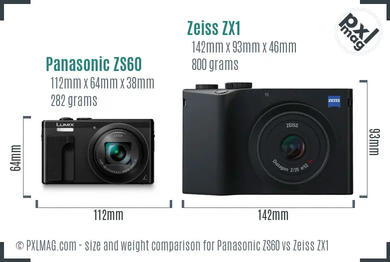 Panasonic ZS60 vs Zeiss ZX1 size comparison Panasonic ZS60 vs Zeiss ZX1 size comparison