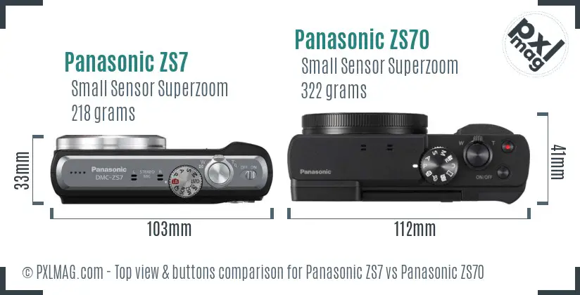 Panasonic ZS7 vs Panasonic ZS70 top view buttons comparison