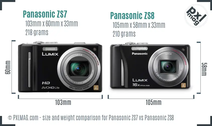 Panasonic ZS7 vs Panasonic ZS8 size comparison