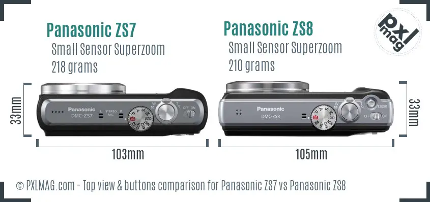 Panasonic ZS7 vs Panasonic ZS8 top view buttons comparison
