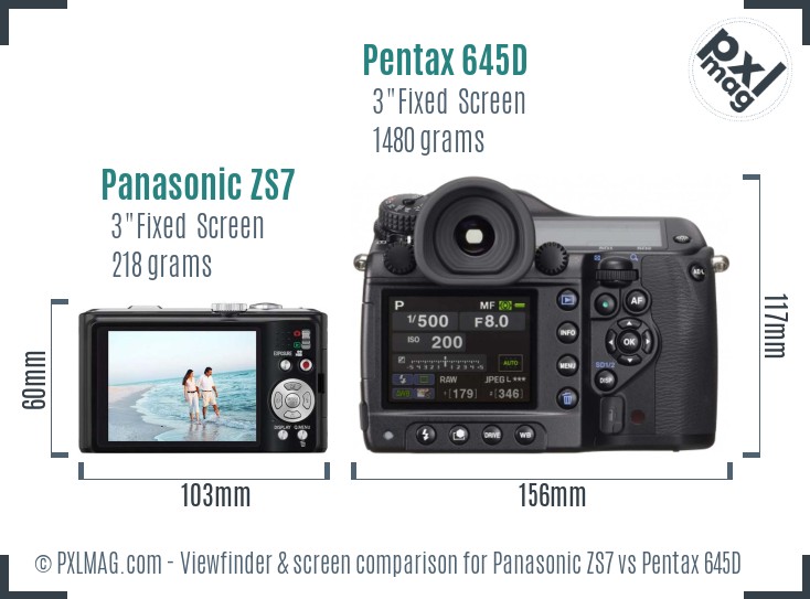 Panasonic ZS7 vs Pentax 645D Screen and Viewfinder comparison