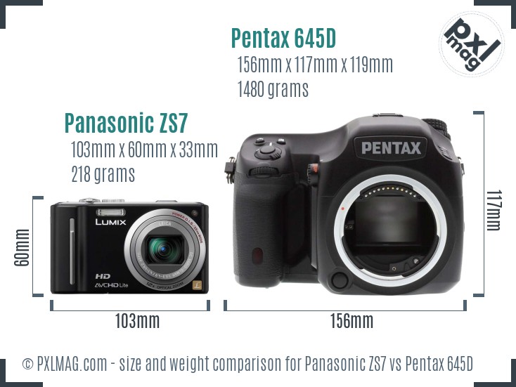 Panasonic ZS7 vs Pentax 645D size comparison