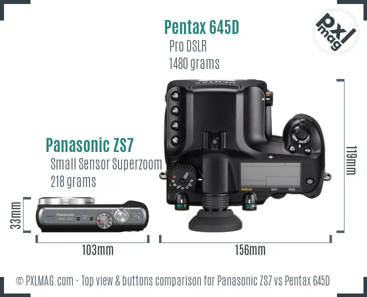 Panasonic ZS7 vs Pentax 645D top view buttons comparison