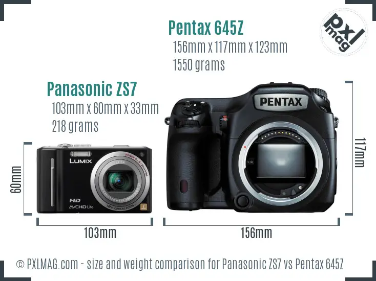 Panasonic ZS7 vs Pentax 645Z size comparison