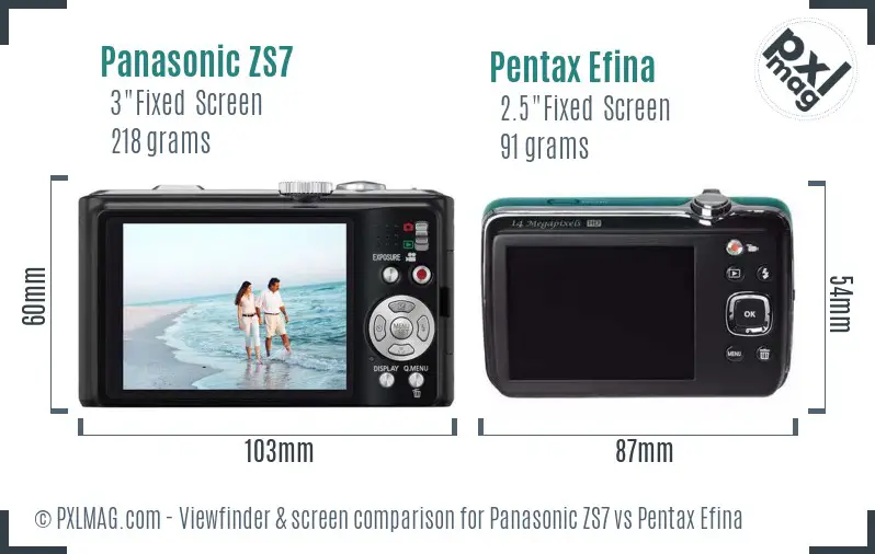 Panasonic ZS7 vs Pentax Efina Screen and Viewfinder comparison