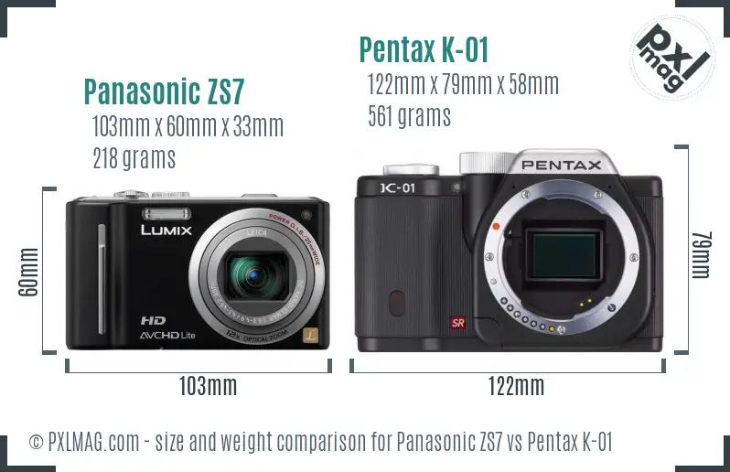 Panasonic ZS7 vs Pentax K-01 size comparison