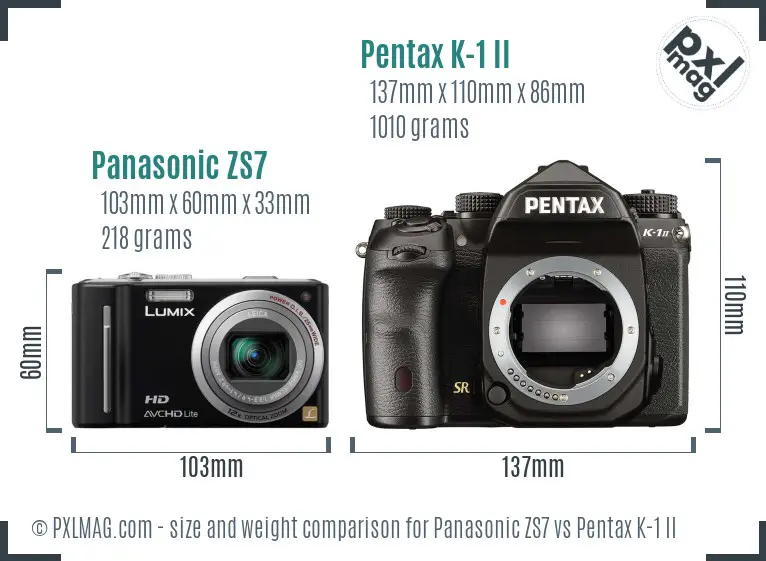 Panasonic ZS7 vs Pentax K-1 II size comparison
