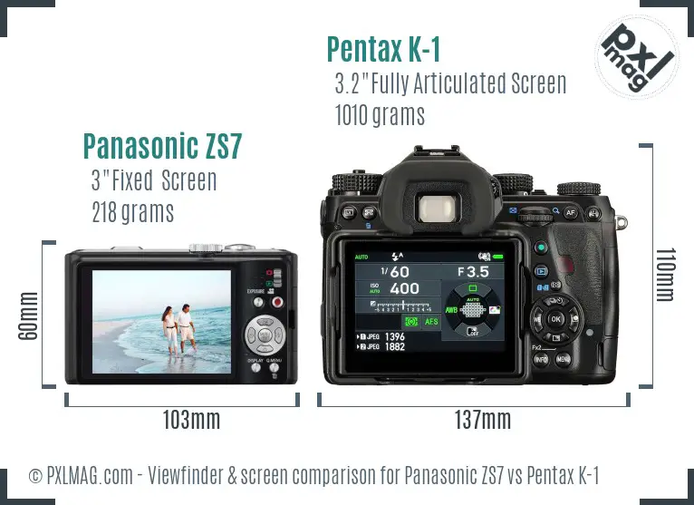 Panasonic ZS7 vs Pentax K-1 Screen and Viewfinder comparison