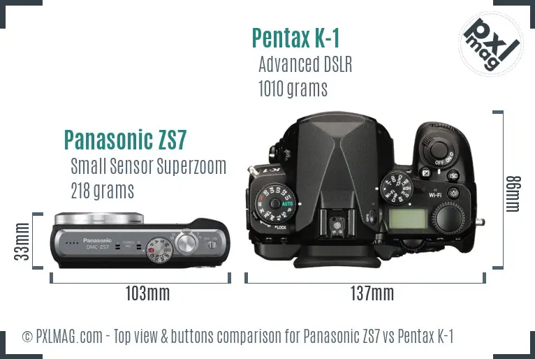 Panasonic ZS7 vs Pentax K-1 top view buttons comparison