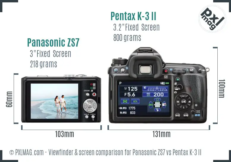 Panasonic ZS7 vs Pentax K-3 II Screen and Viewfinder comparison